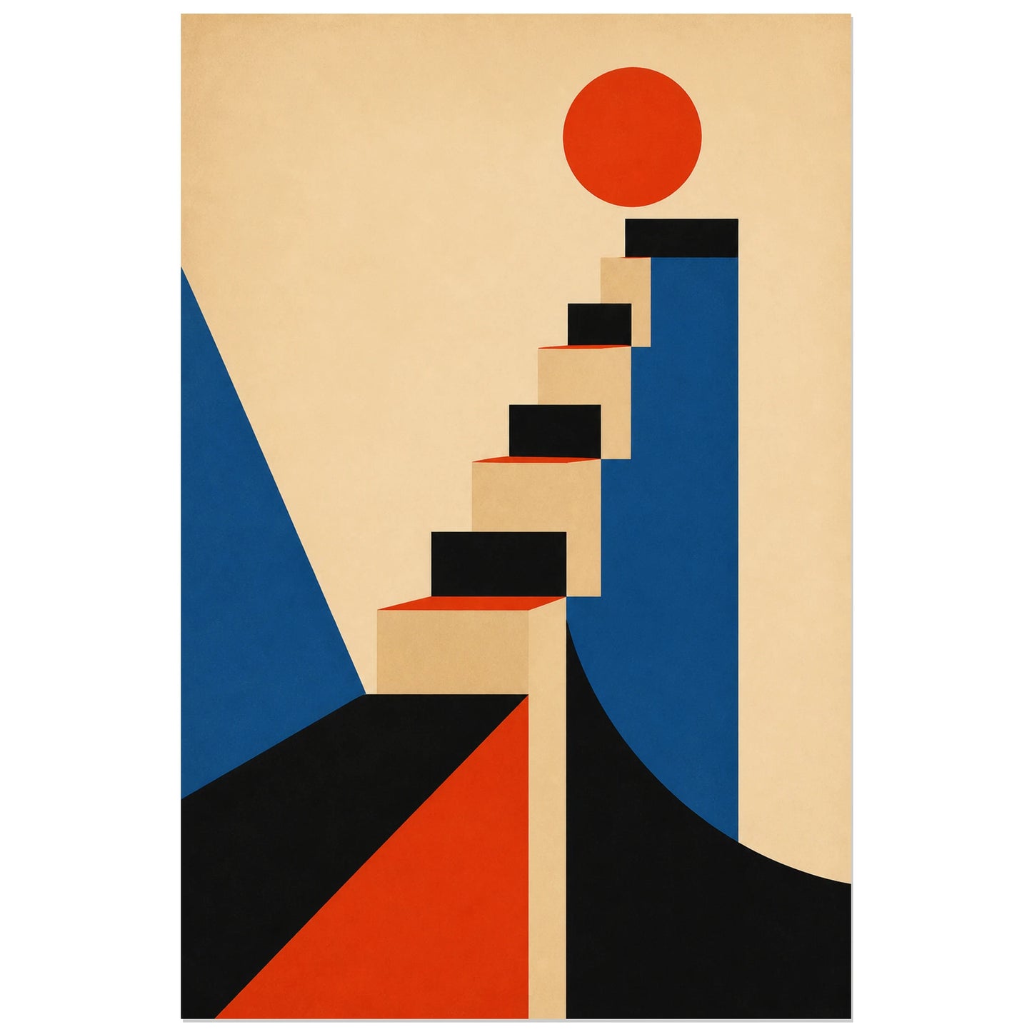 Affiche abstraite - Escalier graphique, composition bauhaus architecturale verticale, format 40 × 60 cm