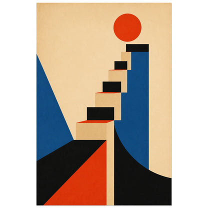 Affiche abstraite - Escalier graphique, composition bauhaus architecturale verticale, format 60 × 90 cm