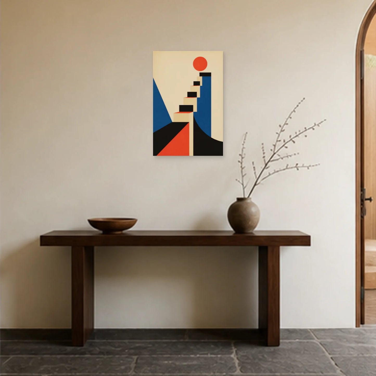 Affiche abstraite - Escalier graphique dans une entrée ou un couloir - Art Virtuoso