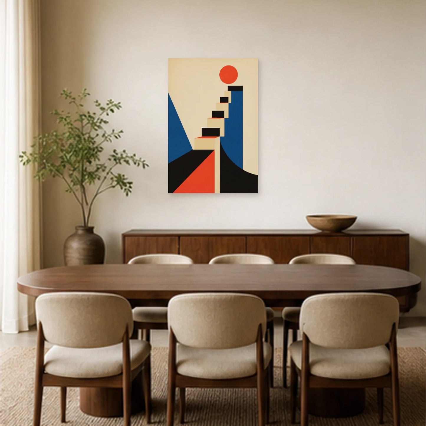 Affiche abstraite - Escalier graphique dans une salle à manger - Art Virtuoso