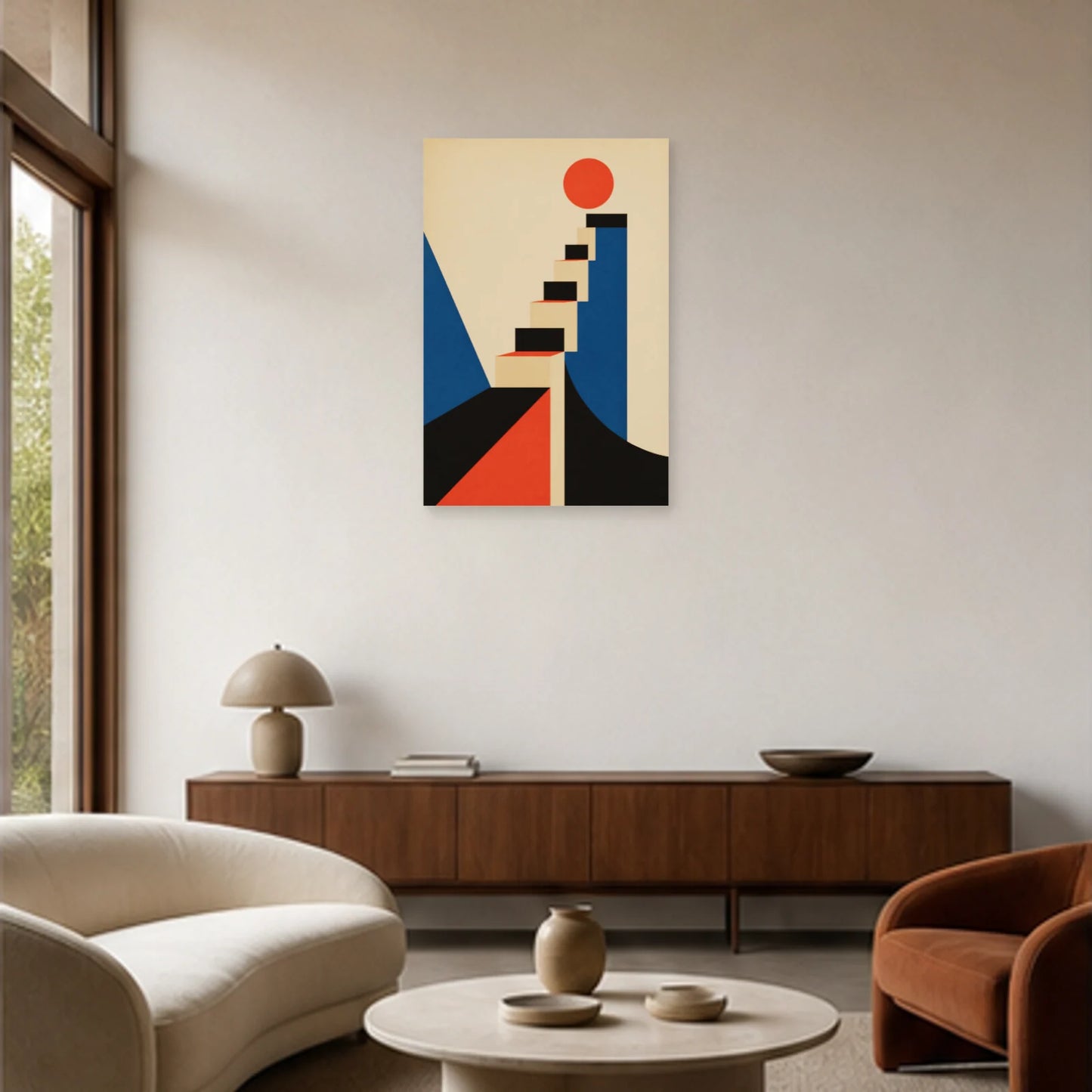 Affiche abstraite - Escalier graphique dans un salon - Art Virtuoso