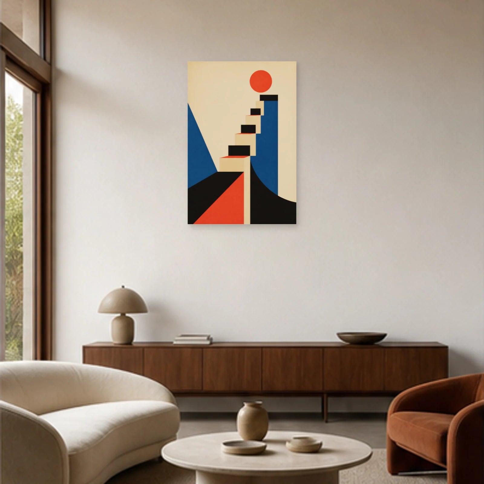 Affiche abstraite - Escalier graphique dans un salon - Art Virtuoso