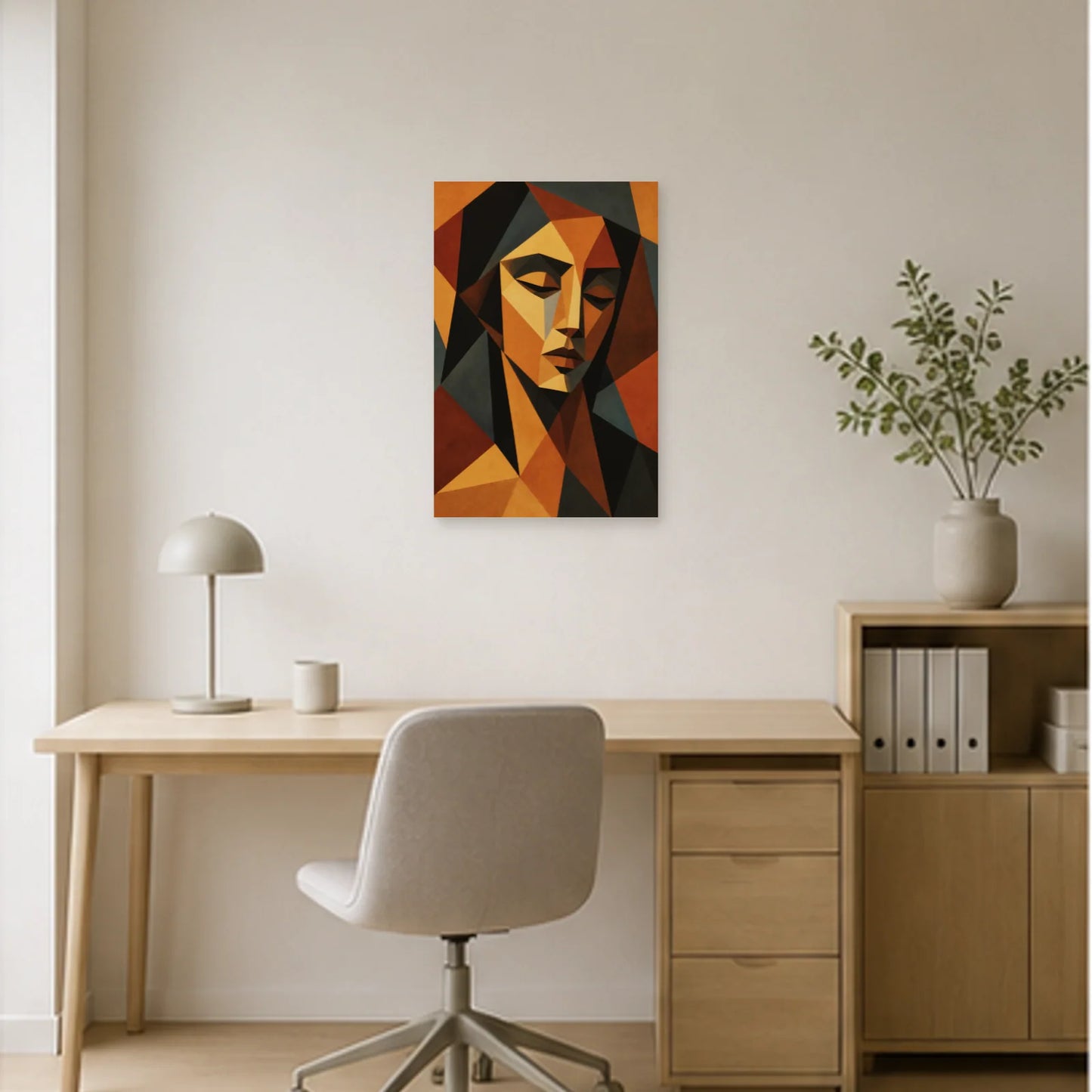 Affiche abstraite - Facettes ocre dans un bureau - Art Virtuoso