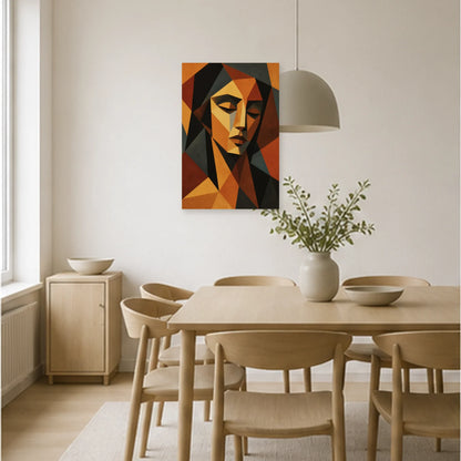 Affiche abstraite - Facettes ocre dans une salle à manger - Art Virtuoso