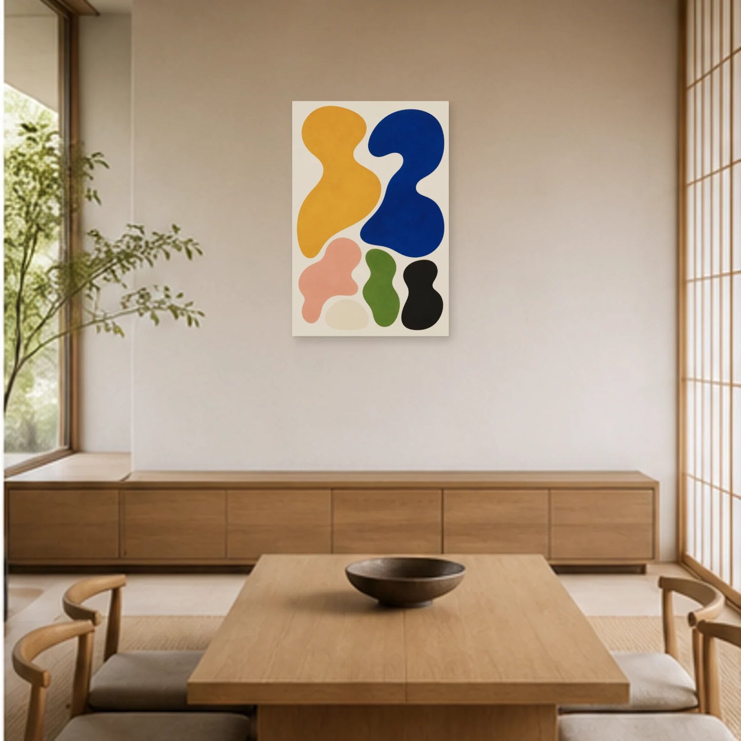 Affiche abstraite - Famille biomorphique dans une salle à manger - Art Virtuoso