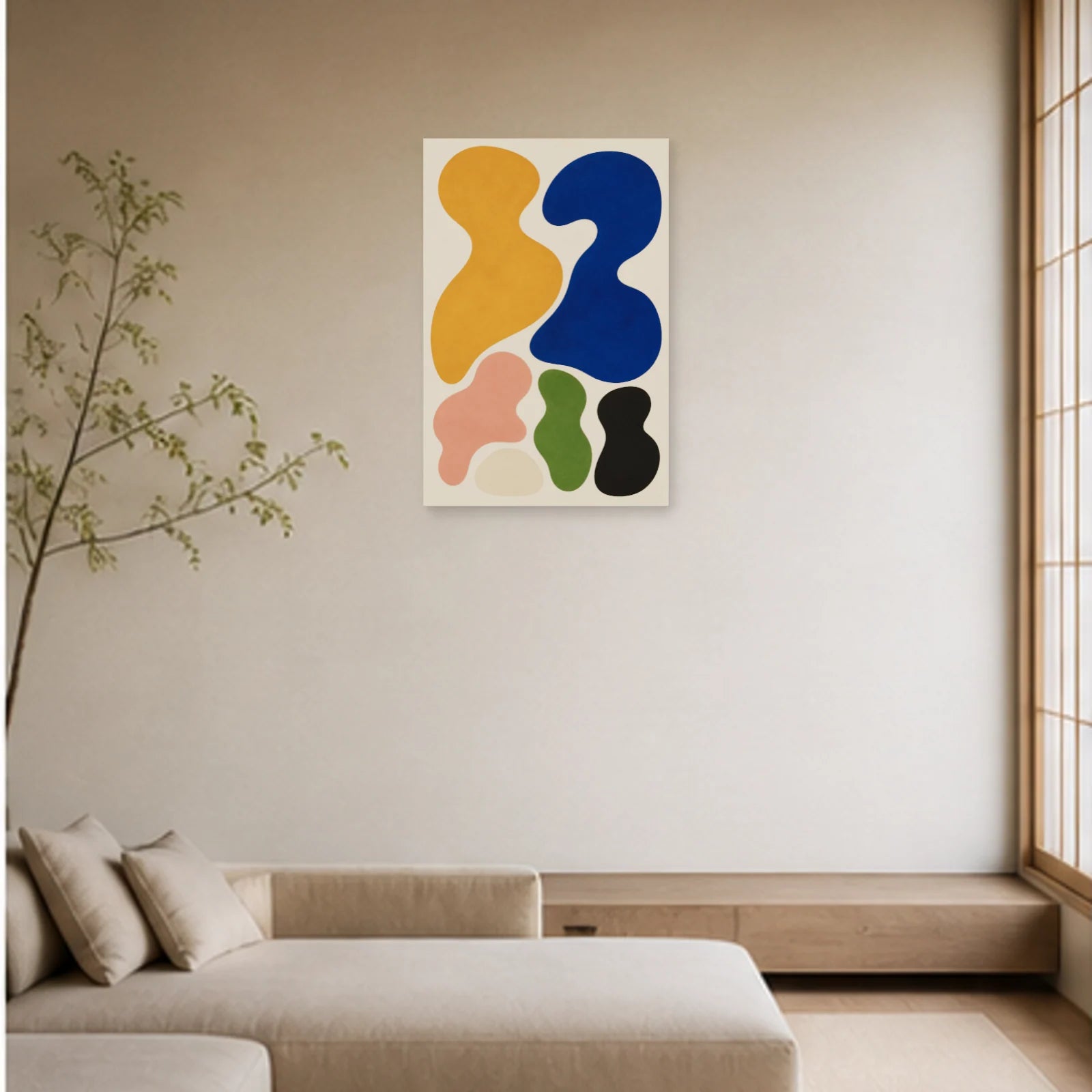 Affiche abstraite - Famille biomorphique dans un salon - Art Virtuoso