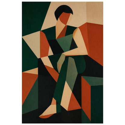 Affiche abstraite - Figure assise, figure cubiste geometrique verticale, format 40 × 60 cm