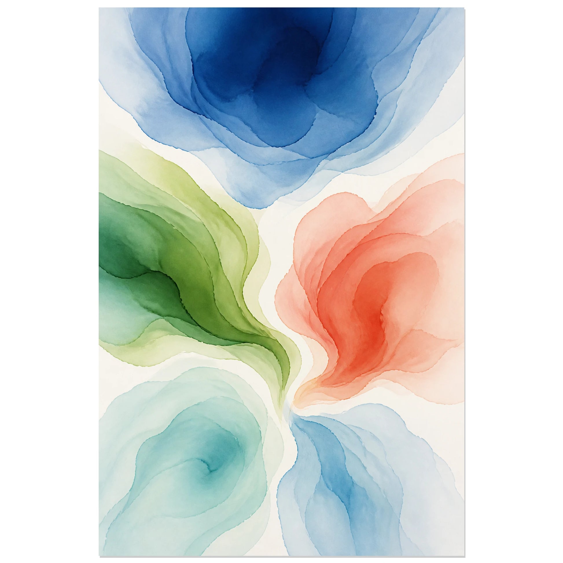 Affiche abstraite - Floraison d’eau, aquarelle abstraite en halos controles verticale, format 30 × 45 cm