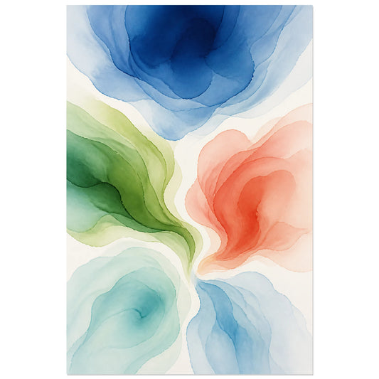 Affiche abstraite - Floraison d’eau, aquarelle abstraite en halos controles verticale, format 30 × 45 cm