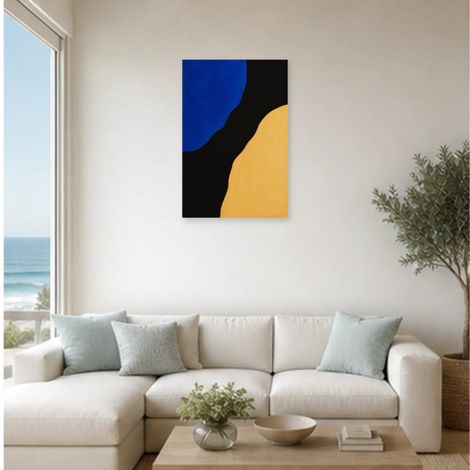 Affiche abstraite - Fond noir lumineux dans un salon - Art Virtuoso