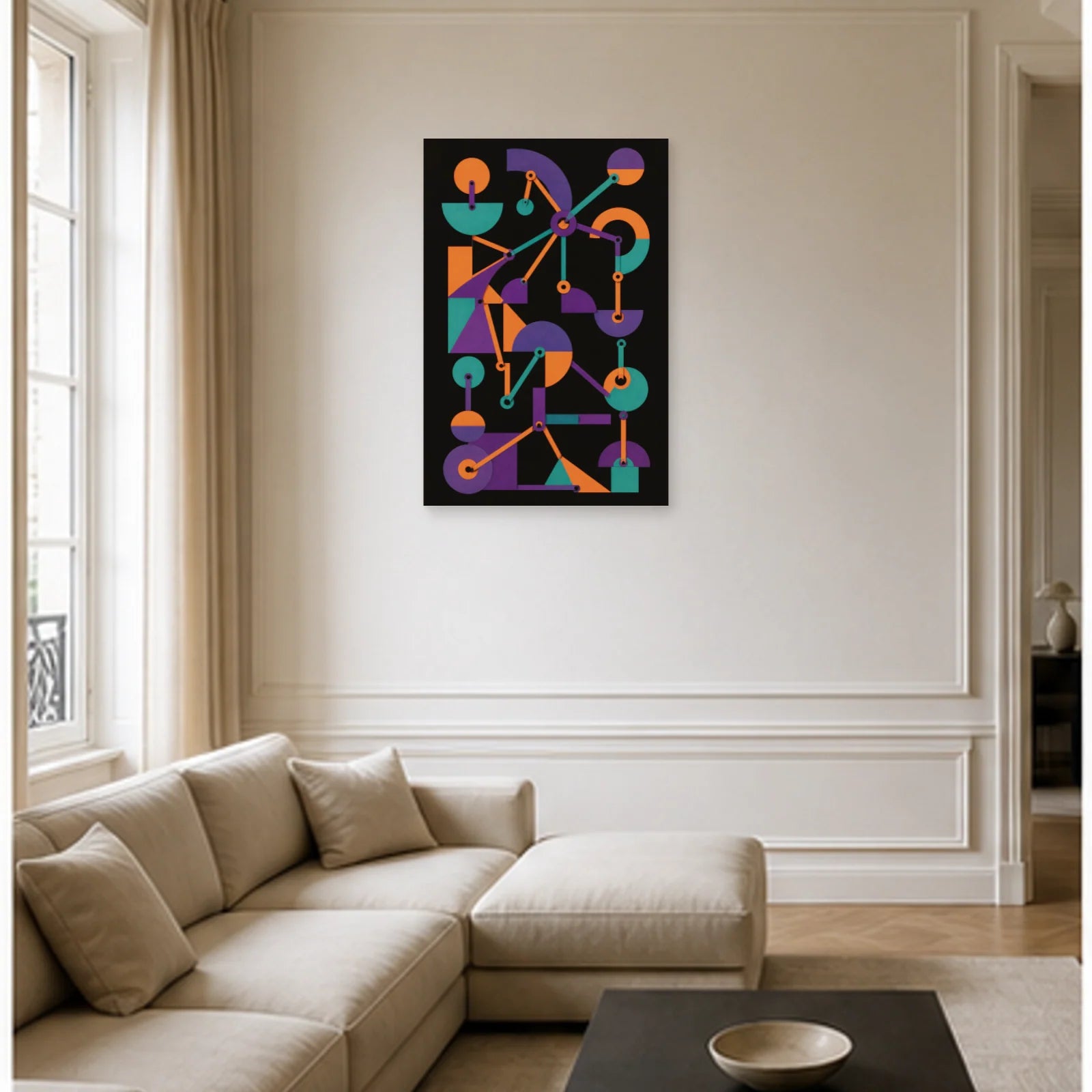 Affiche abstraite - Formes articulées dans un salon - Art Virtuoso