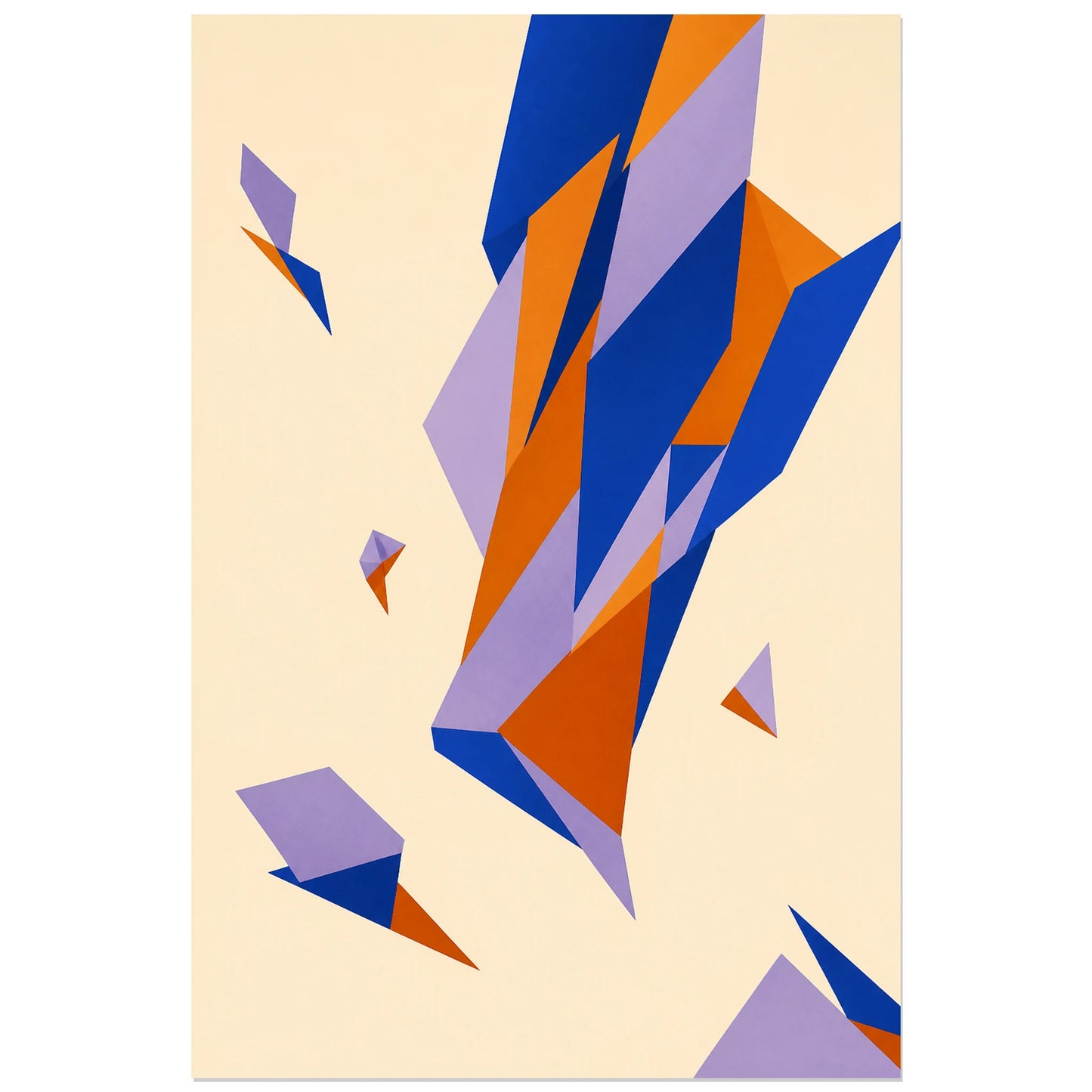 Affiche abstraite - Fragments suspendus, abstraction geometrique fragmentee verticale, format 40 × 60 cm
