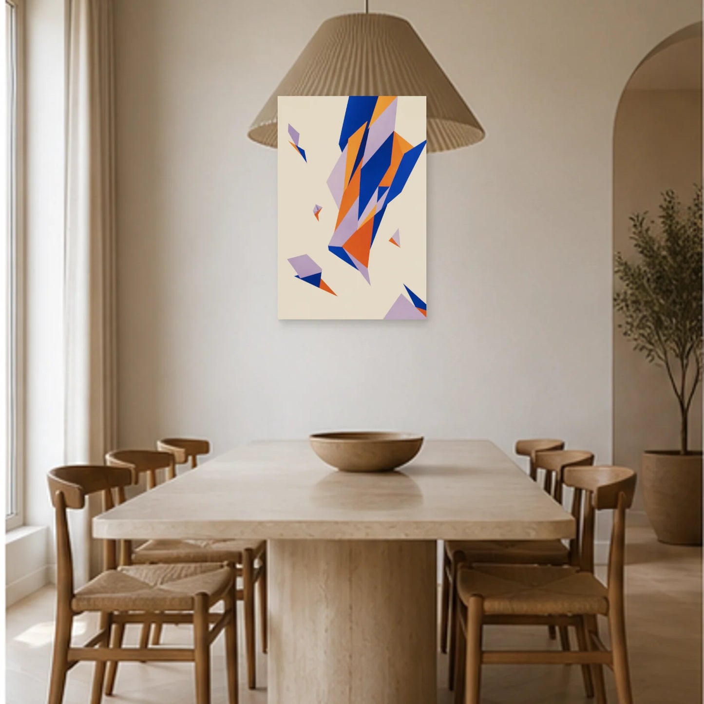 Affiche abstraite - Fragments suspendus dans une salle à manger - Art Virtuoso