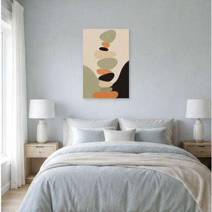 Affiche abstraite - Galets en équilibre dans une chambre - Art Virtuoso