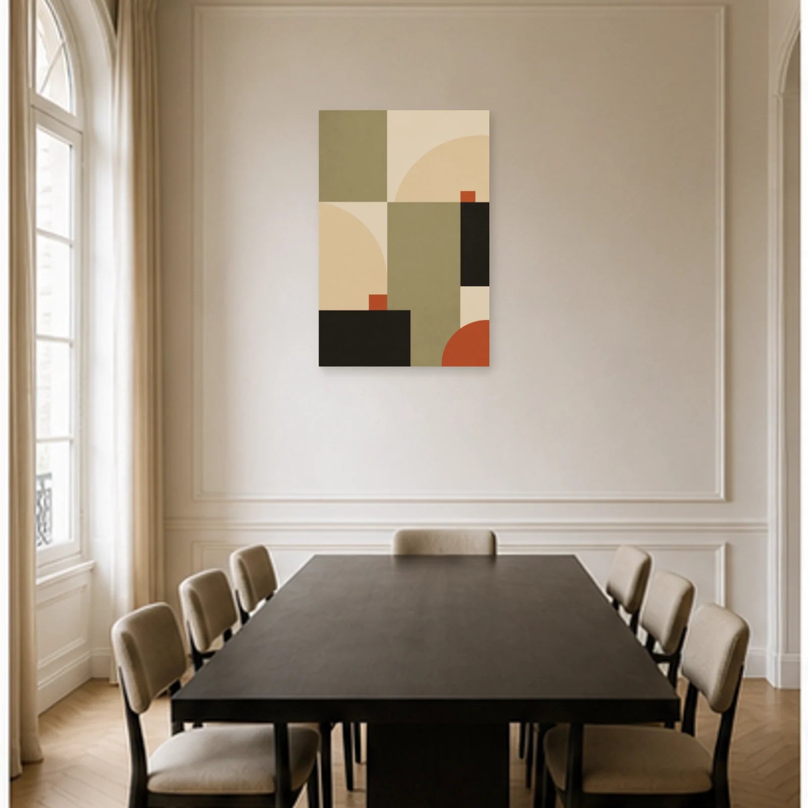 Affiche abstraite - Géométrie scandinave dans une salle à manger - Art Virtuoso