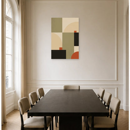 Affiche abstraite - Géométrie scandinave dans une salle à manger - Art Virtuoso