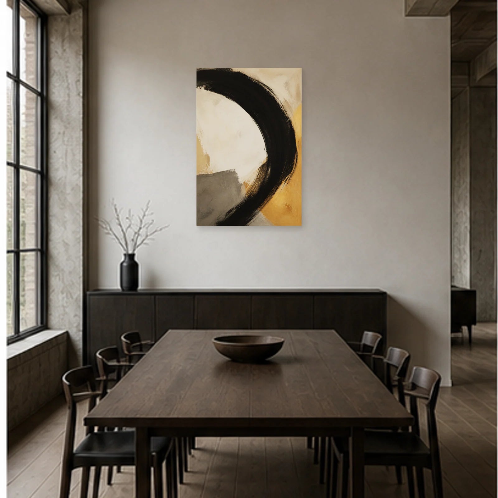 Affiche abstraite - Grand geste noir dans une salle à manger - Art Virtuoso