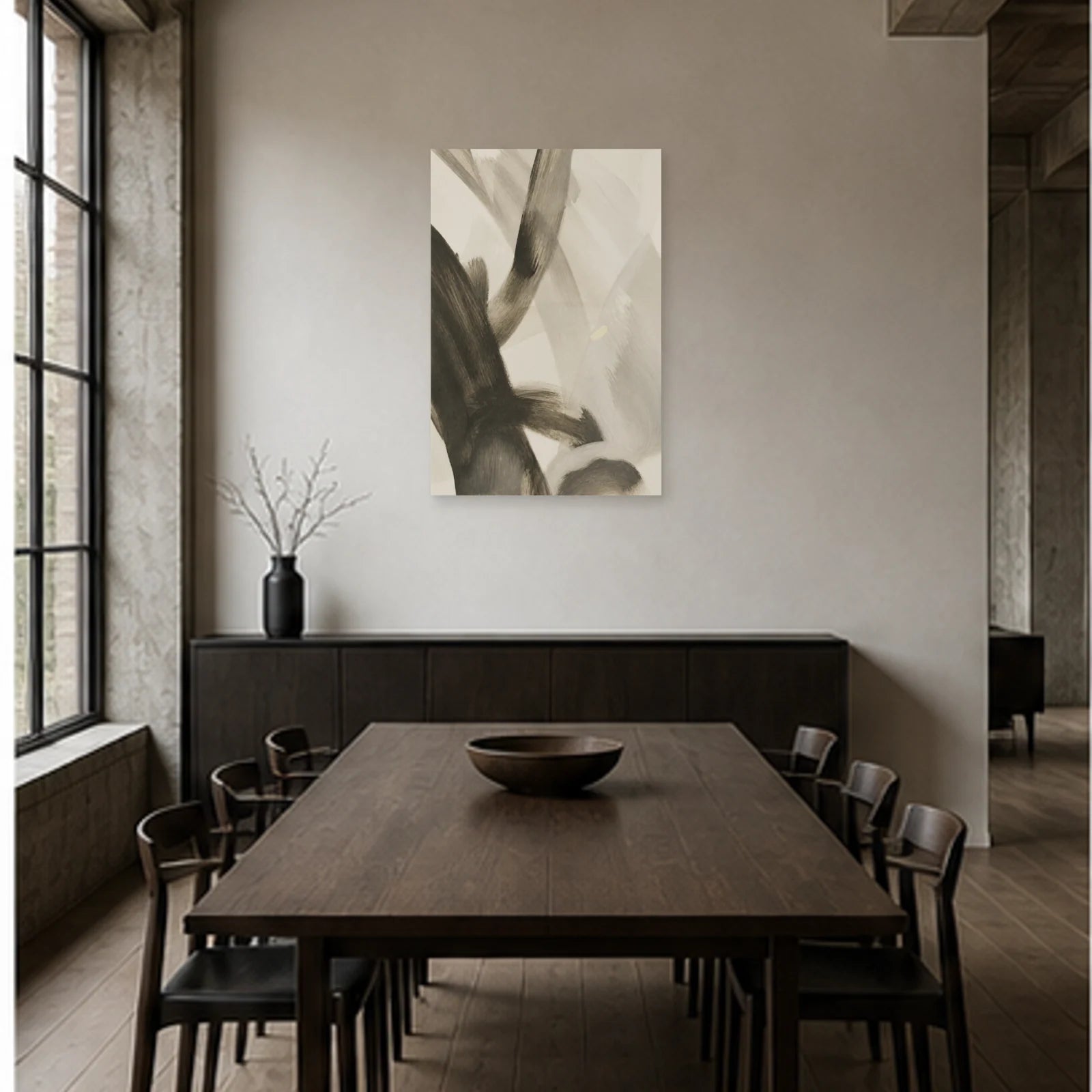 Affiche abstraite - Graphite vivant dans une salle à manger - Art Virtuoso