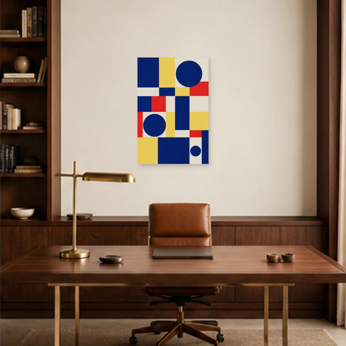 Affiche abstraite - Grille cobalt dans un bureau - Art Virtuoso