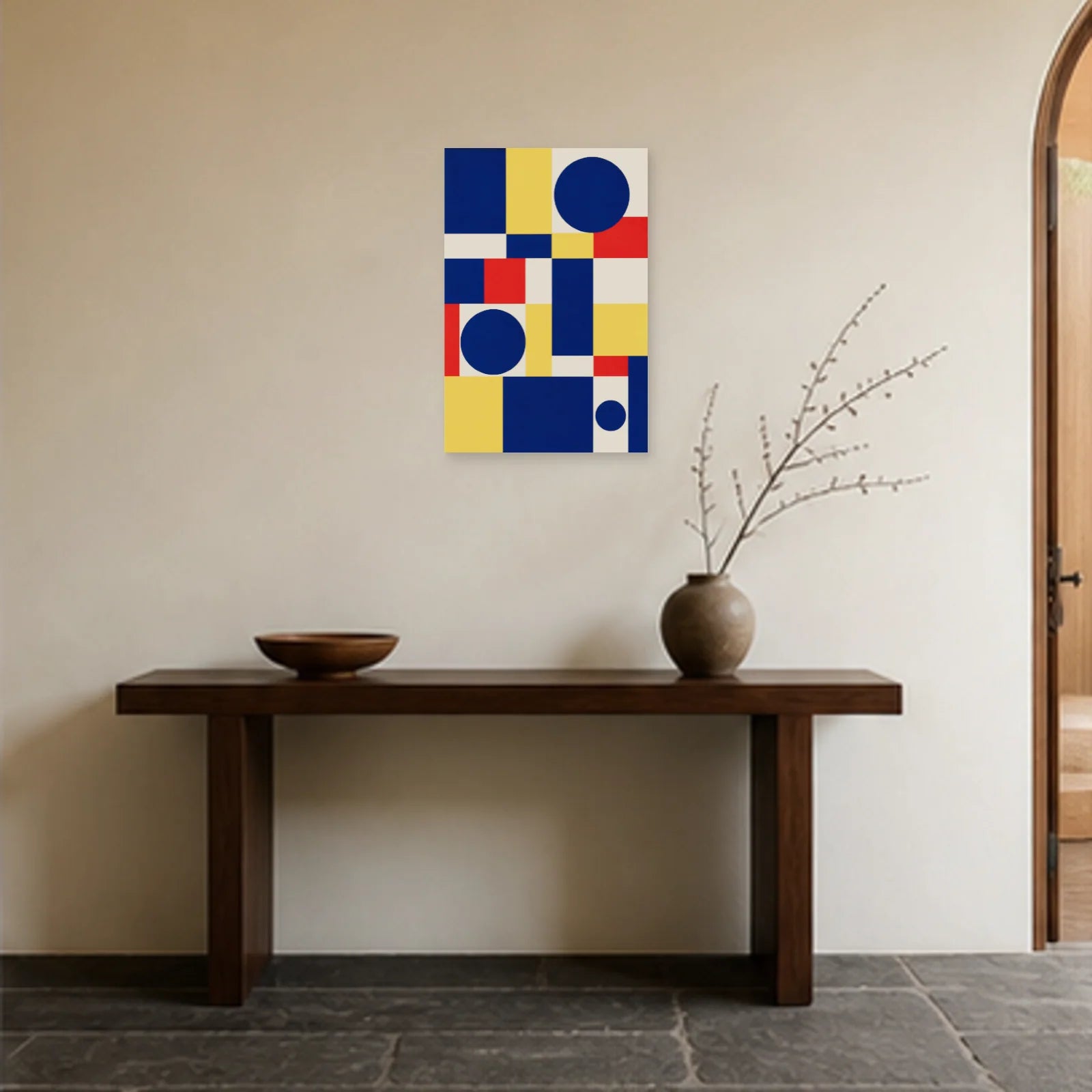 Affiche abstraite - Grille cobalt dans une entrée ou un couloir - Art Virtuoso
