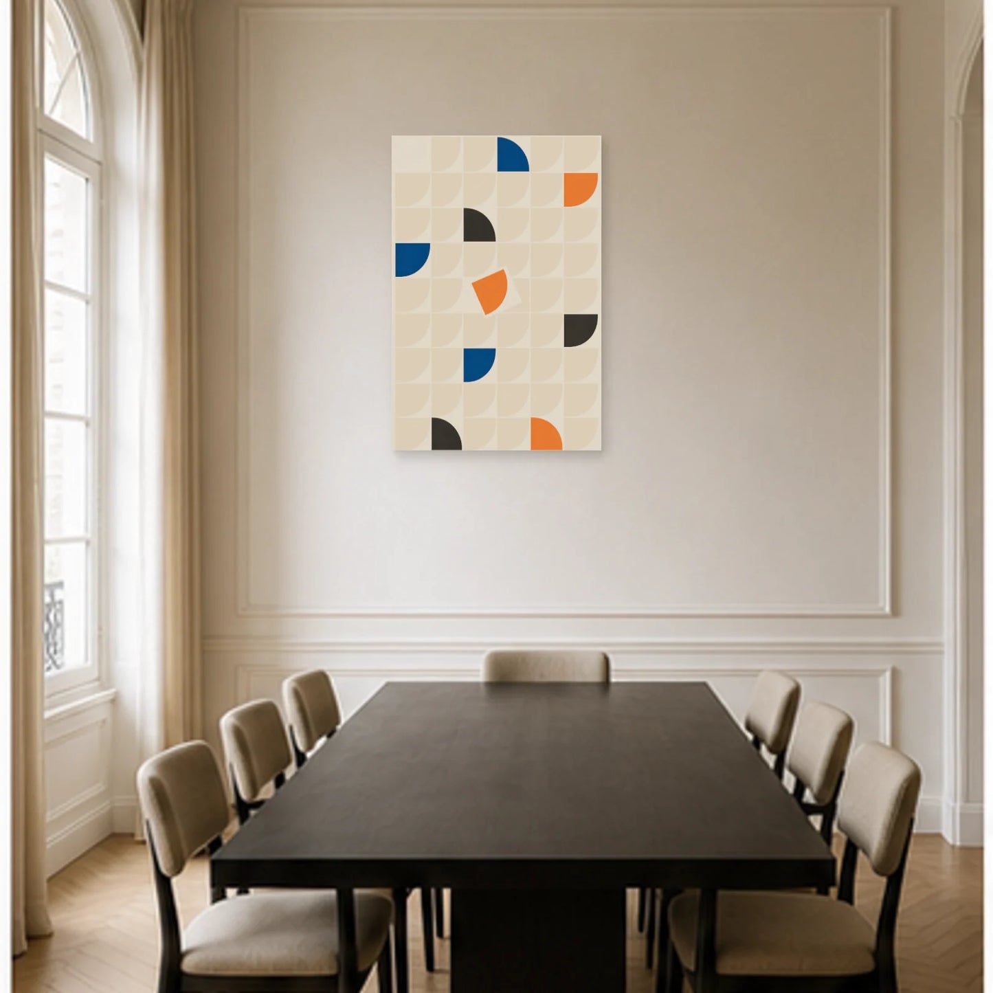 Affiche abstraite - Grille modulaire dans une salle à manger - Art Virtuoso