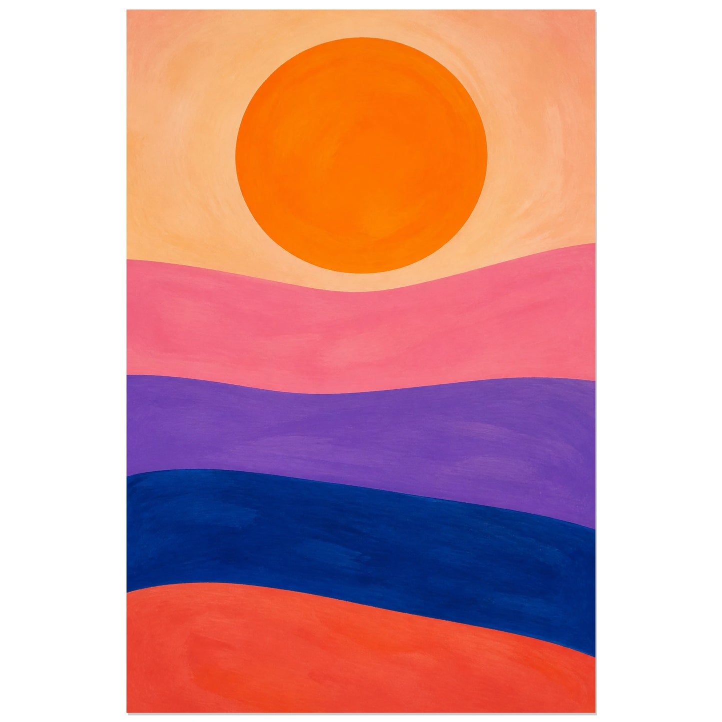 Affiche abstraite - Horizon solaire, paysage abstrait solaire en gouache verticale, format 30 × 45 cm