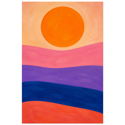 Affiche abstraite - Horizon solaire, paysage abstrait solaire en gouache verticale, format 30 × 45 cm
