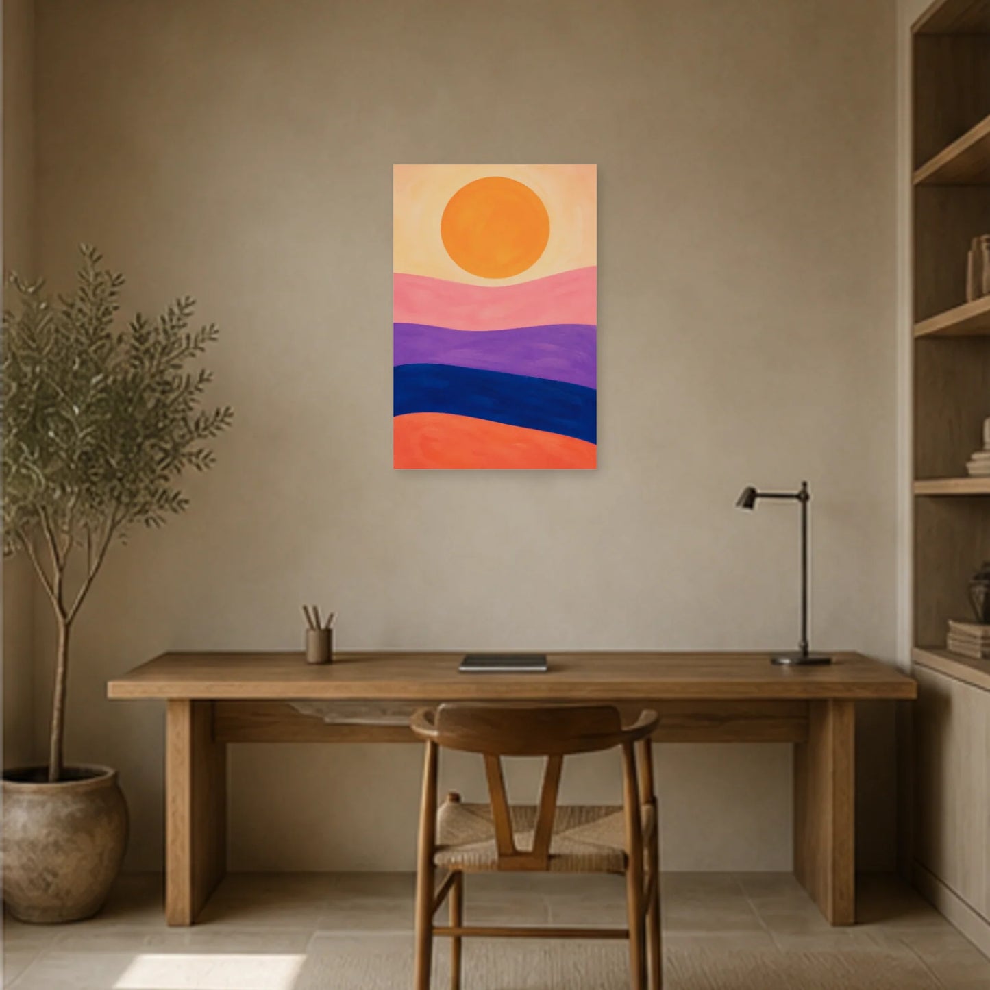 Affiche abstraite - Horizon solaire dans un bureau - Art Virtuoso