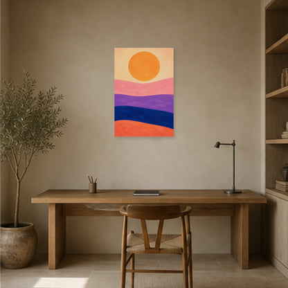 Affiche abstraite - Horizon solaire dans un bureau - Art Virtuoso