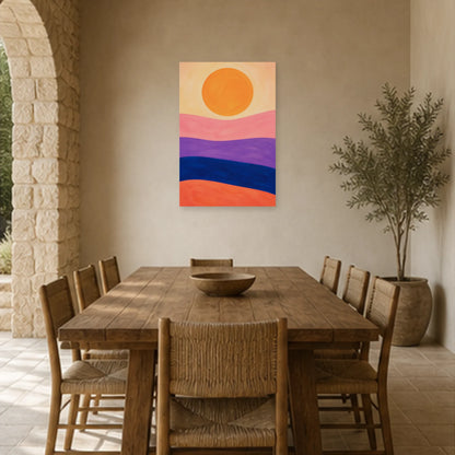 Affiche abstraite - Horizon solaire dans une salle à manger - Art Virtuoso