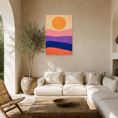 Affiche abstraite - Horizon solaire dans un salon - Art Virtuoso