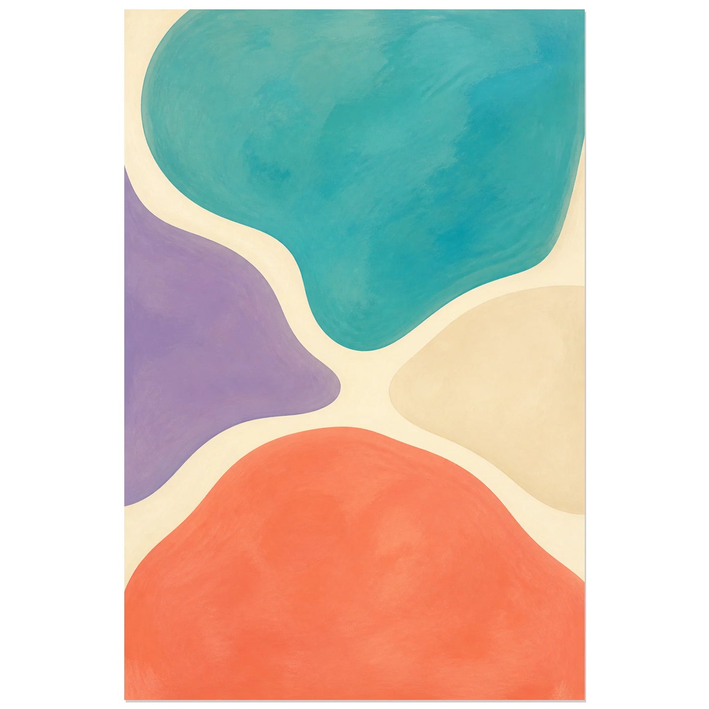Affiche abstraite - Îles souples, abstraction biomorphique aux contours peints verticale, format 60 × 90 cm