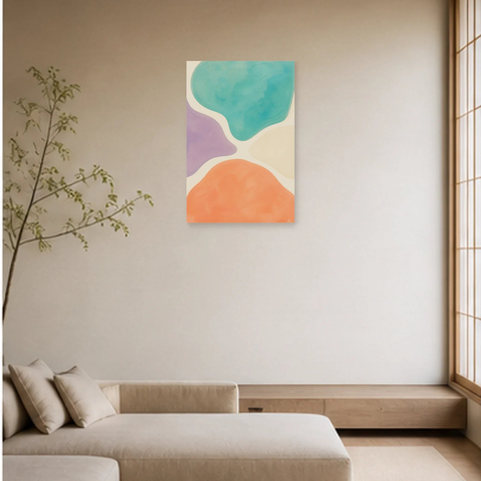 Affiche abstraite - Îles souples dans un salon - Art Virtuoso