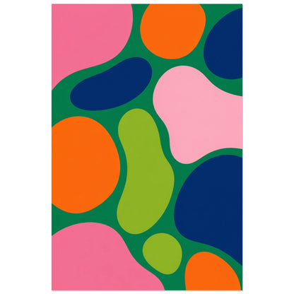 Affiche abstraite - Jardin cellulaire, abstraction biomorphique coloree verticale, format 30 × 45 cm