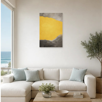 Affiche abstraite - Jaune et gris dans un salon - Art Virtuoso