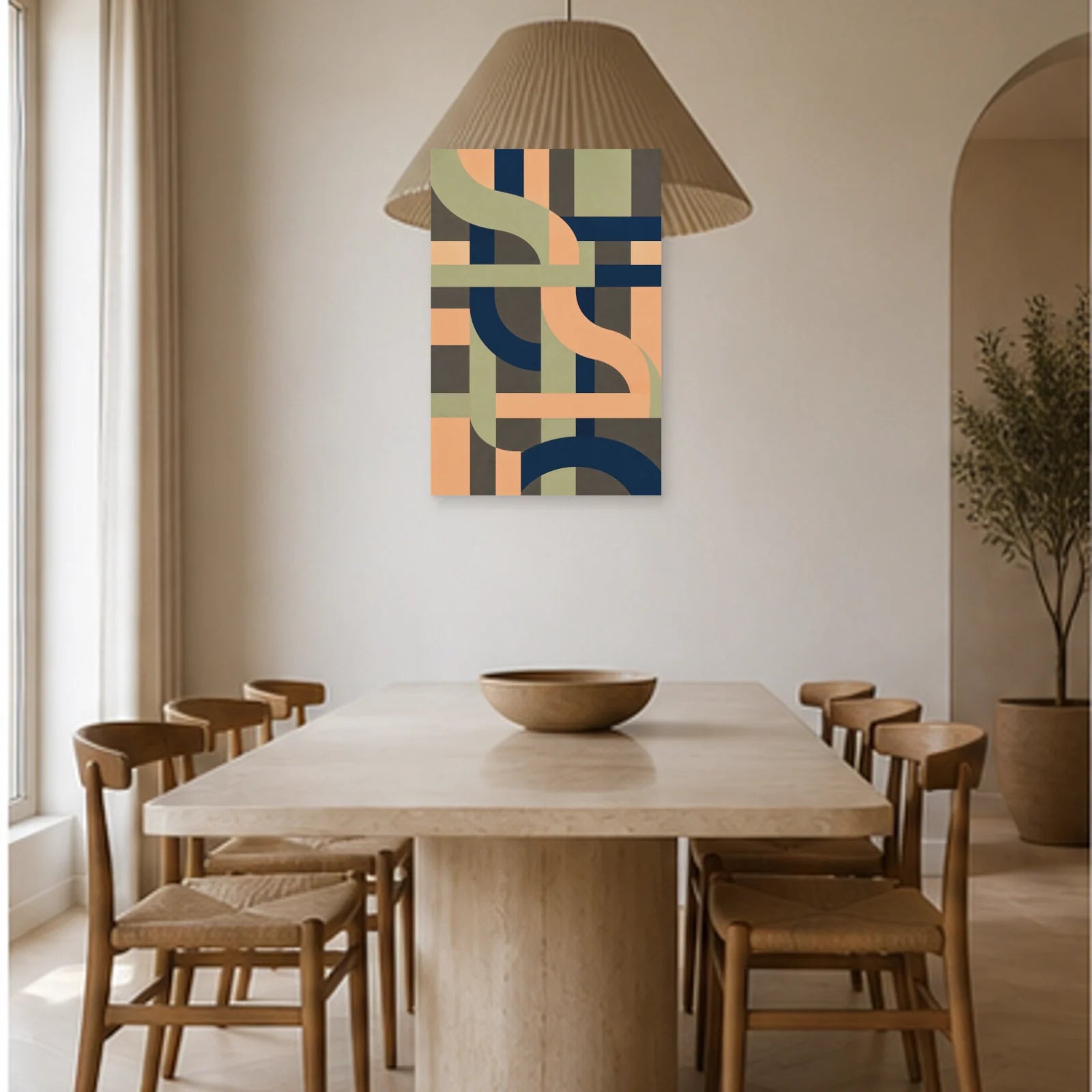 Affiche abstraite - Lignes tissées dans une salle à manger - Art Virtuoso
