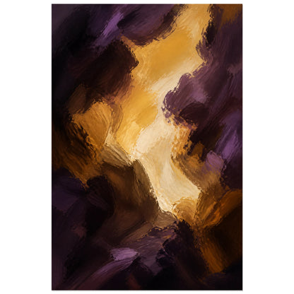 Affiche abstraite - Lumière dans la matière, peinture abstraite matiériste en clair-obscur verticale, format 40 × 60 cm