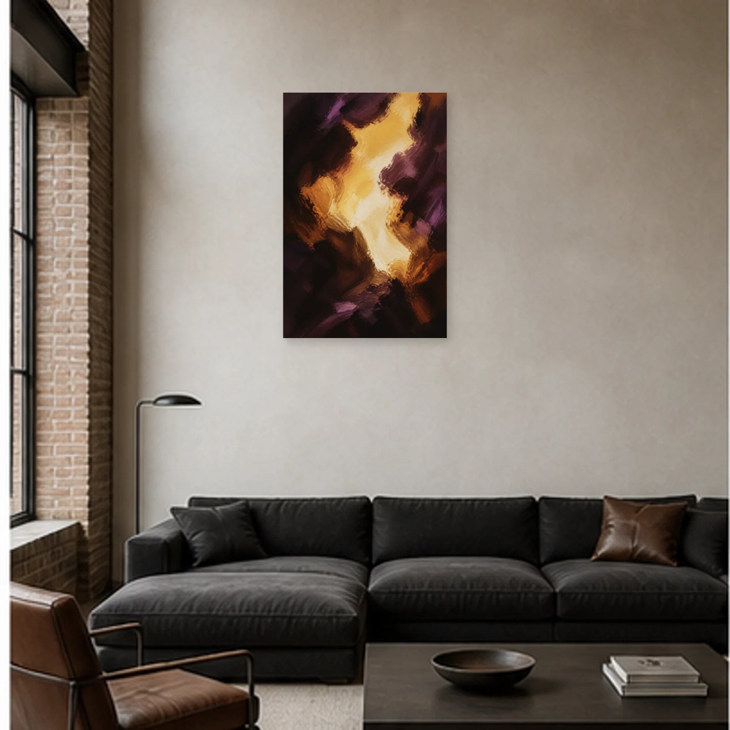 Affiche abstraite - Lumière dans la matière dans un salon - Art Virtuoso