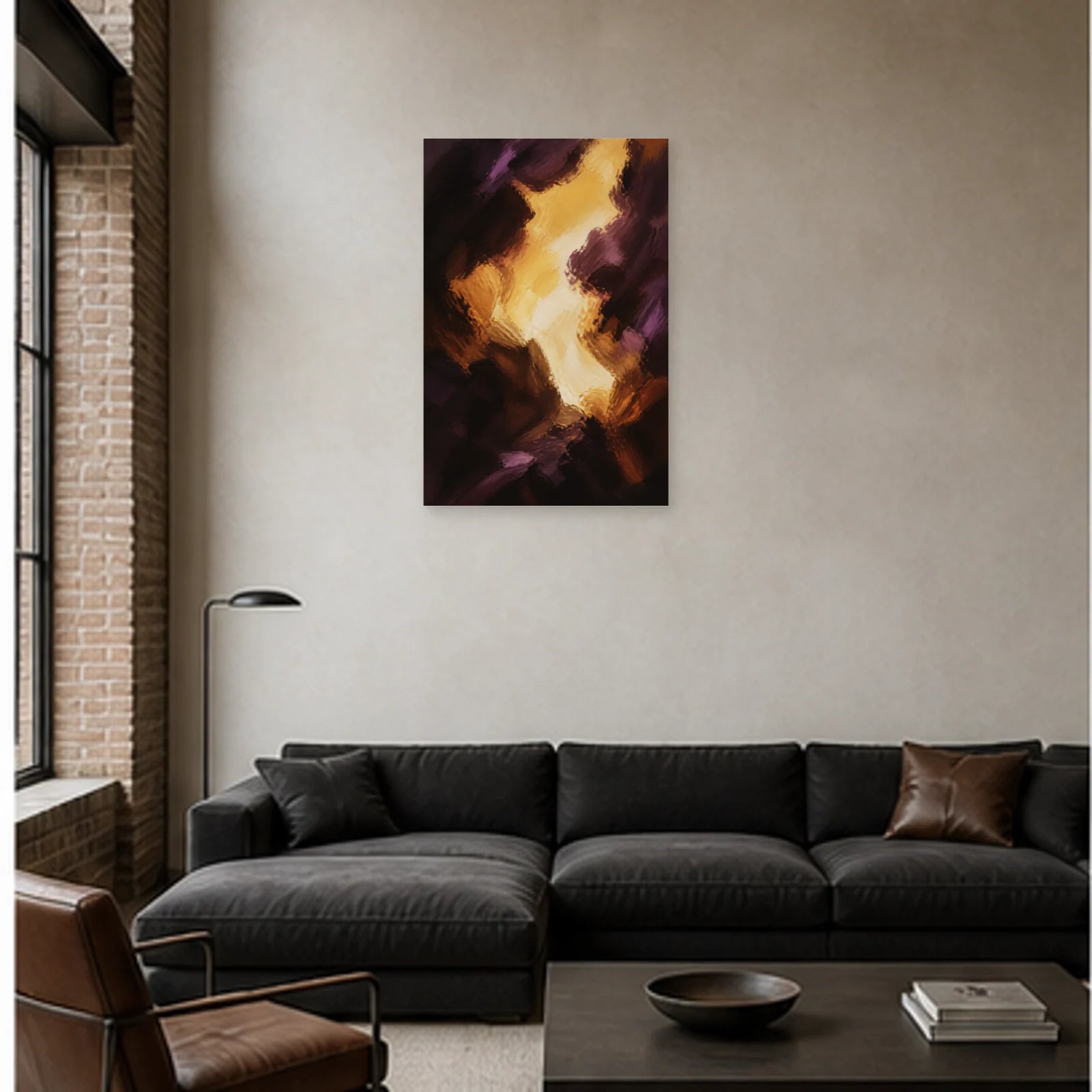 Affiche abstraite - Lumière dans la matière dans un salon - Art Virtuoso