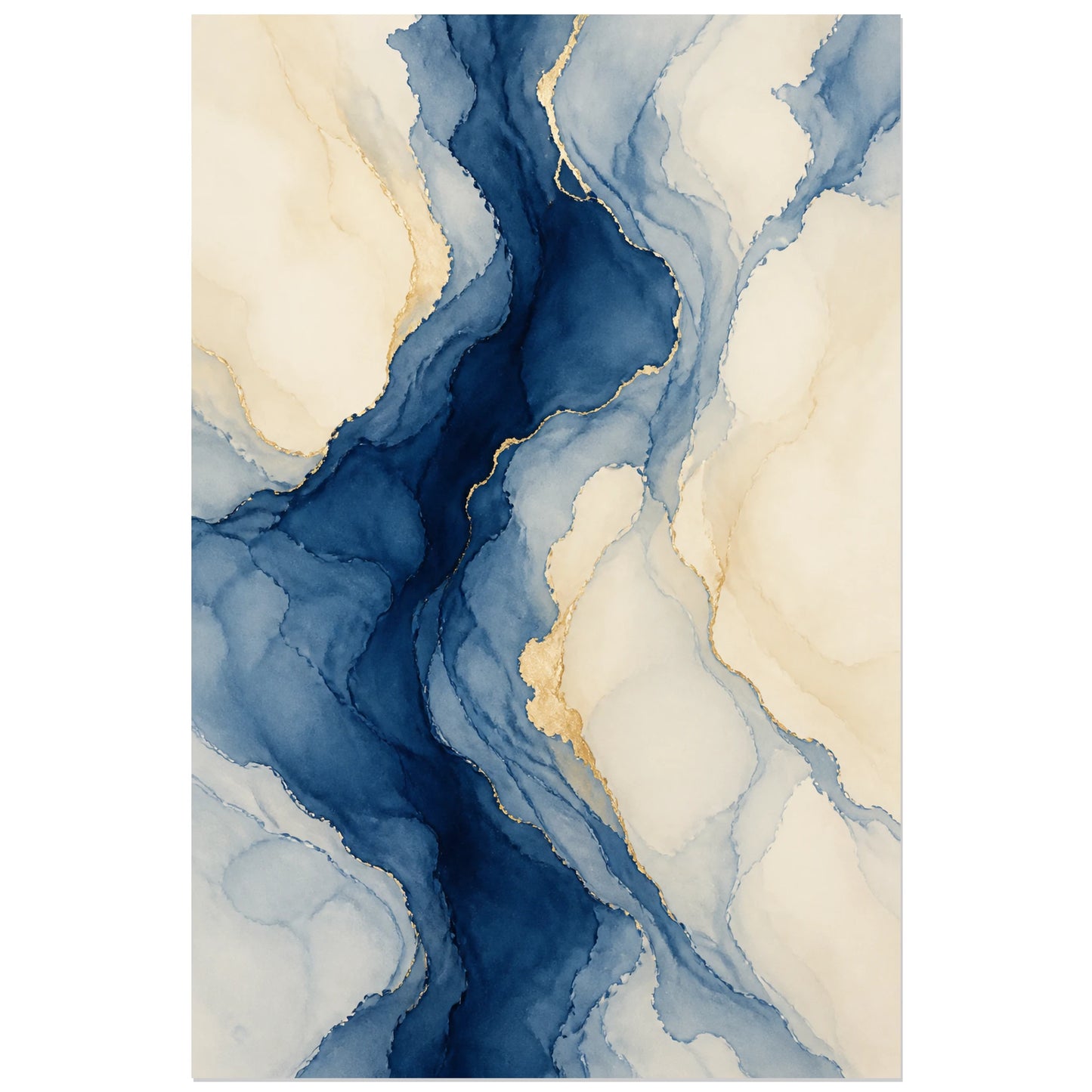Affiche abstraite - Marbrure indigo, aquarelle minerale abstraite verticale, format 30 × 45 cm