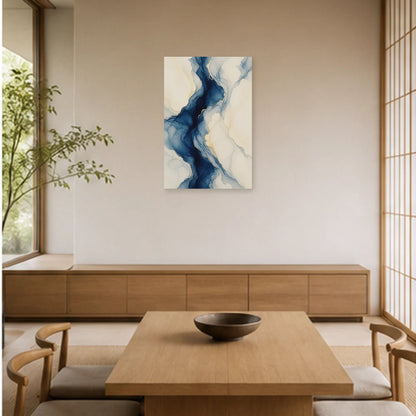 Affiche abstraite - Marbrure indigo dans une salle à manger - Art Virtuoso