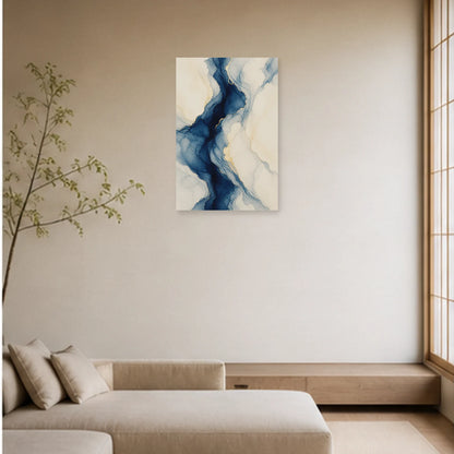 Affiche abstraite - Marbrure indigo dans un salon - Art Virtuoso