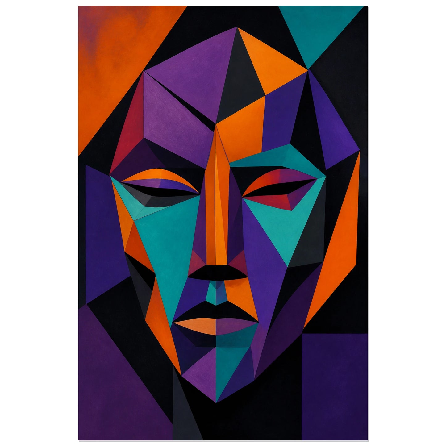 Affiche abstraite - Masque géométrique, masque abstrait cubiste en facettes verticale, format 30 × 45 cm
