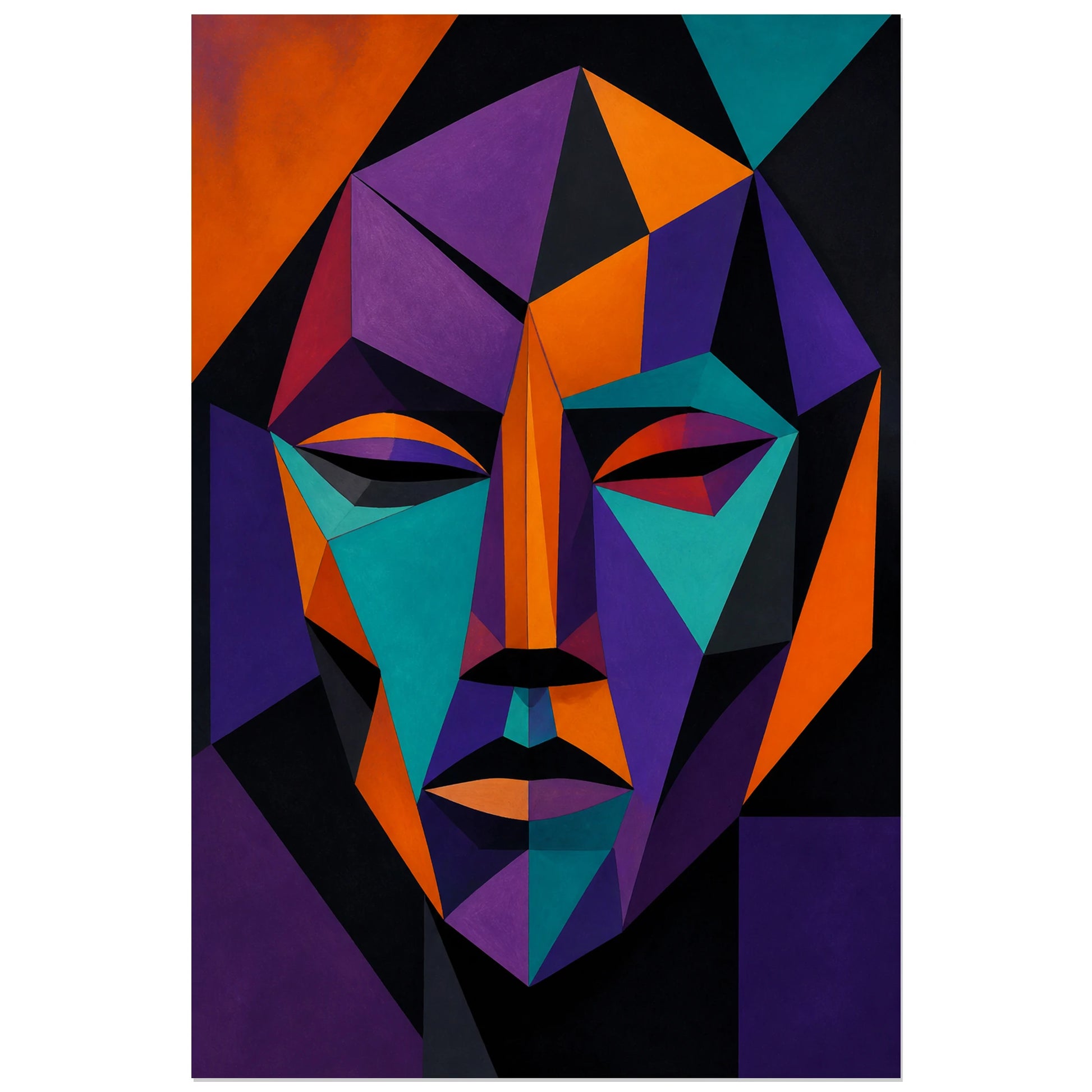 Affiche abstraite - Masque géométrique, masque abstrait cubiste en facettes verticale, format 30 × 45 cm