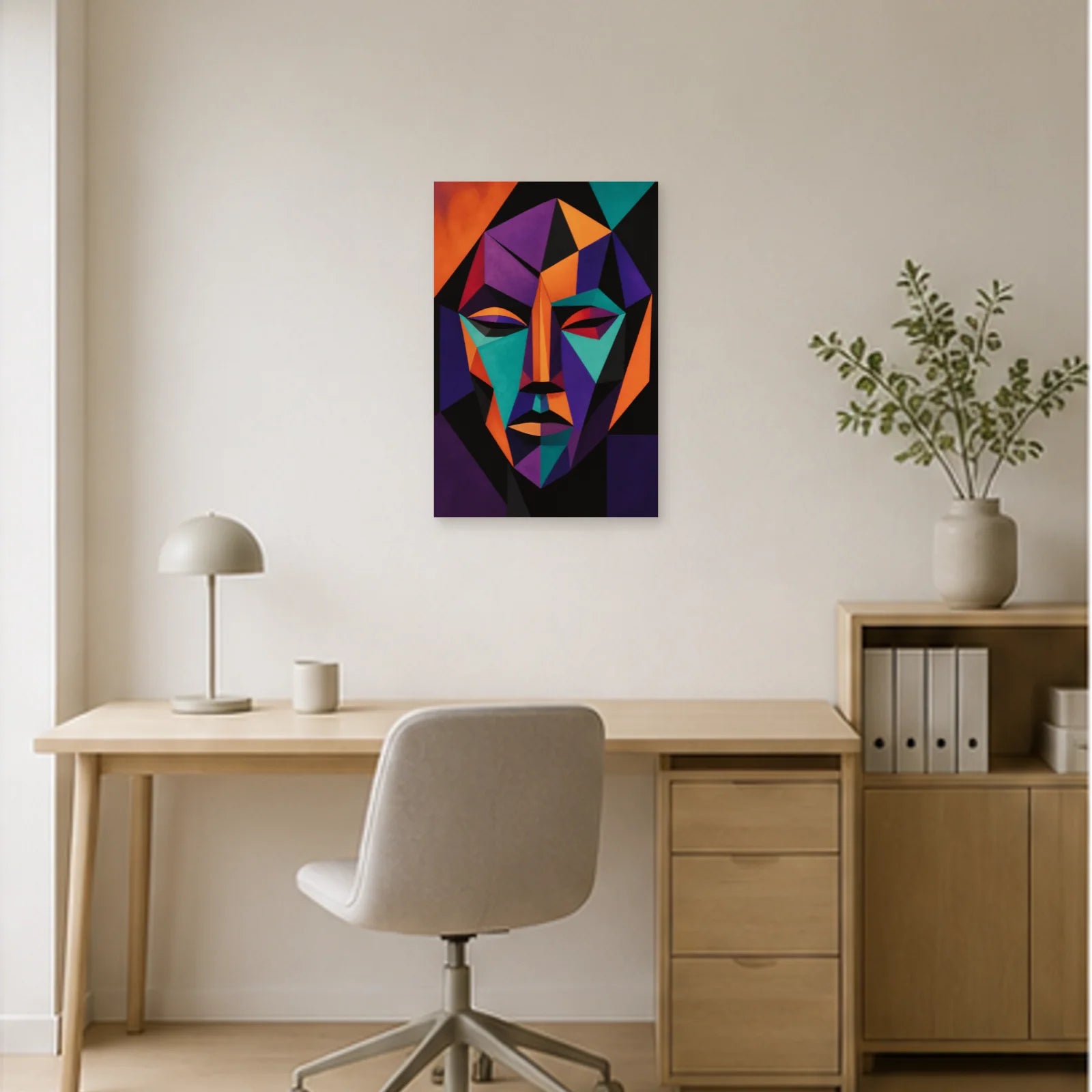 Affiche abstraite - Masque géométrique dans un bureau - Art Virtuoso