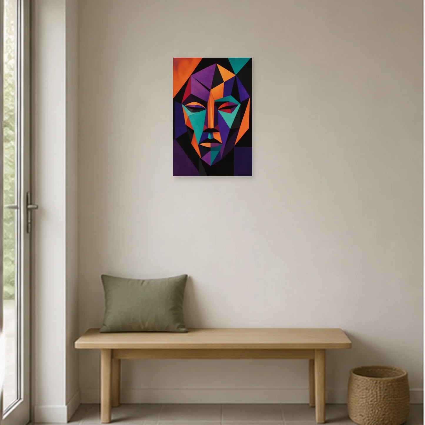 Affiche abstraite - Masque géométrique dans une entrée ou un couloir - Art Virtuoso