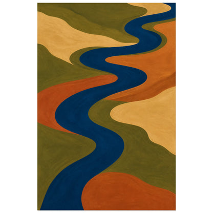Affiche abstraite - Méandre aérien, paysage abstrait aerien en aplats peints verticale, format 40 × 60 cm