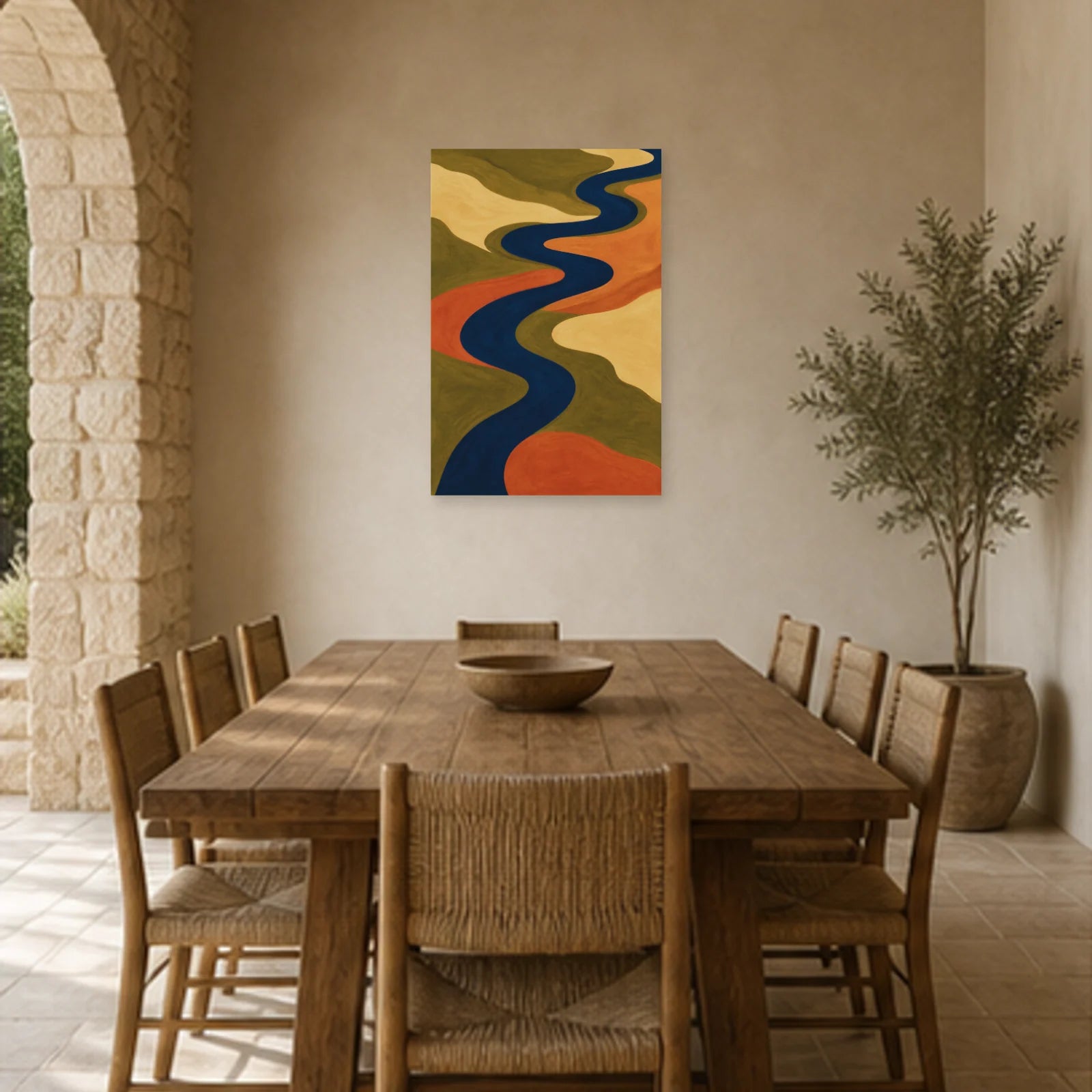 Affiche abstraite - Méandre aérien dans une salle à manger - Art Virtuoso