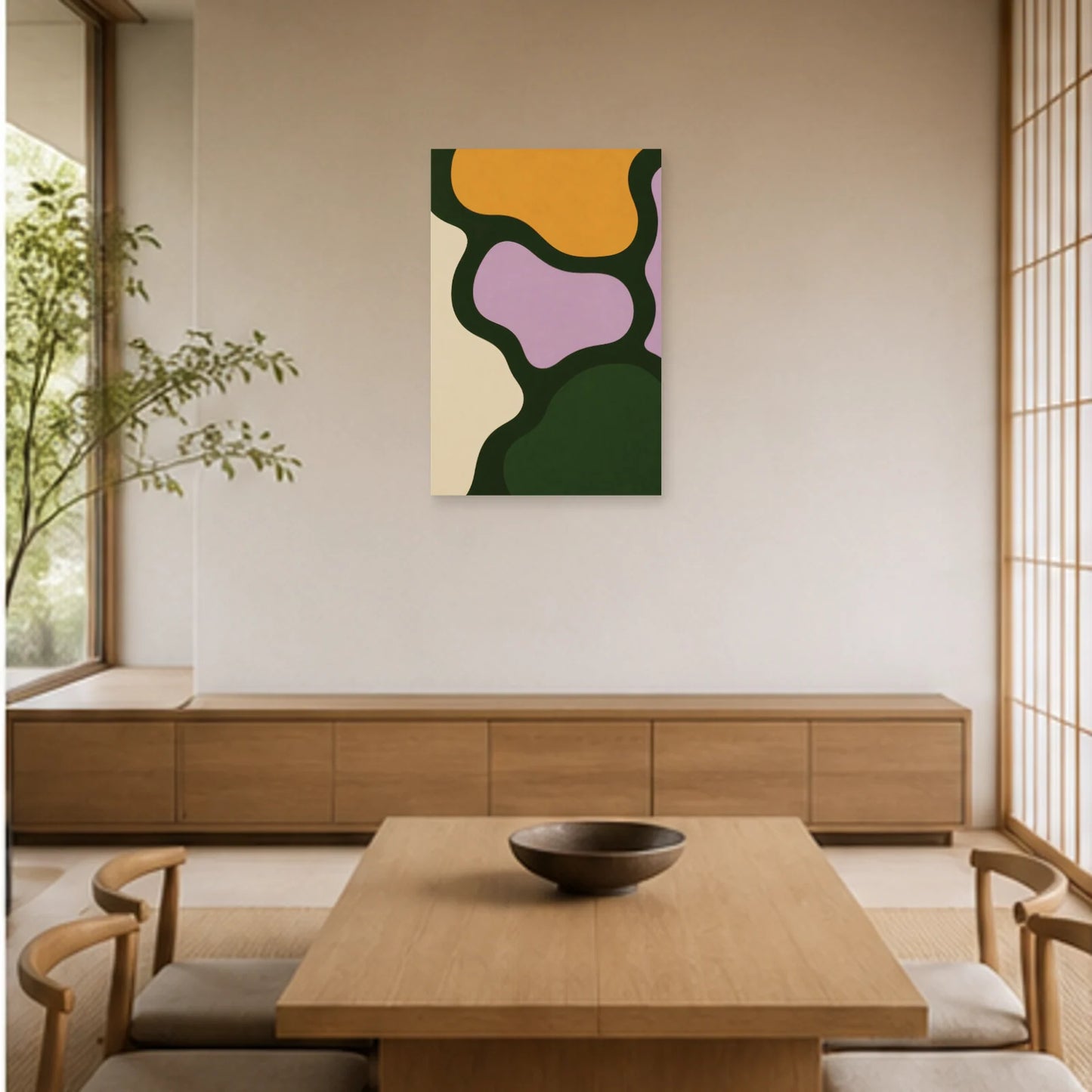 Affiche abstraite - Méandres organiques dans une salle à manger - Art Virtuoso