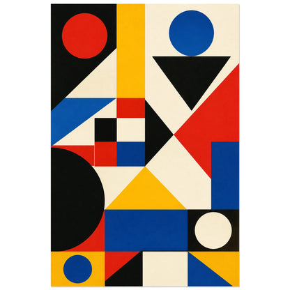 Affiche abstraite - Modules primaires, composition modulaire bauhaus verticale, format 40 × 60 cm